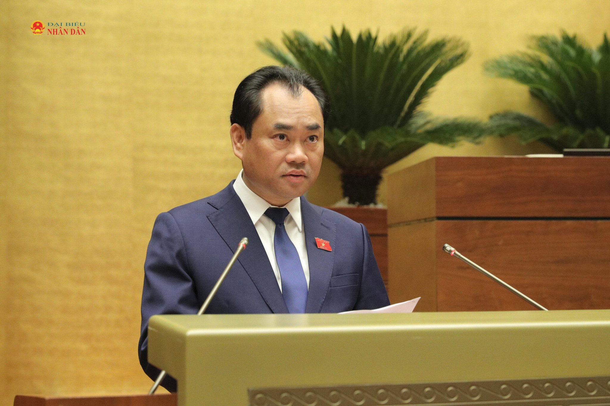 Bộ trưởng Bộ Nông nghiệp và Môi trường Trịnh Việt Hùng trình bày Tờ trình về dự án Luật sửa đổi, bổ sung một số điều của 10 luật có liên quan đến thủ tục hành chính, điều kiện kinh doanh trong lĩnh vực nông nghiệp và môi trường
