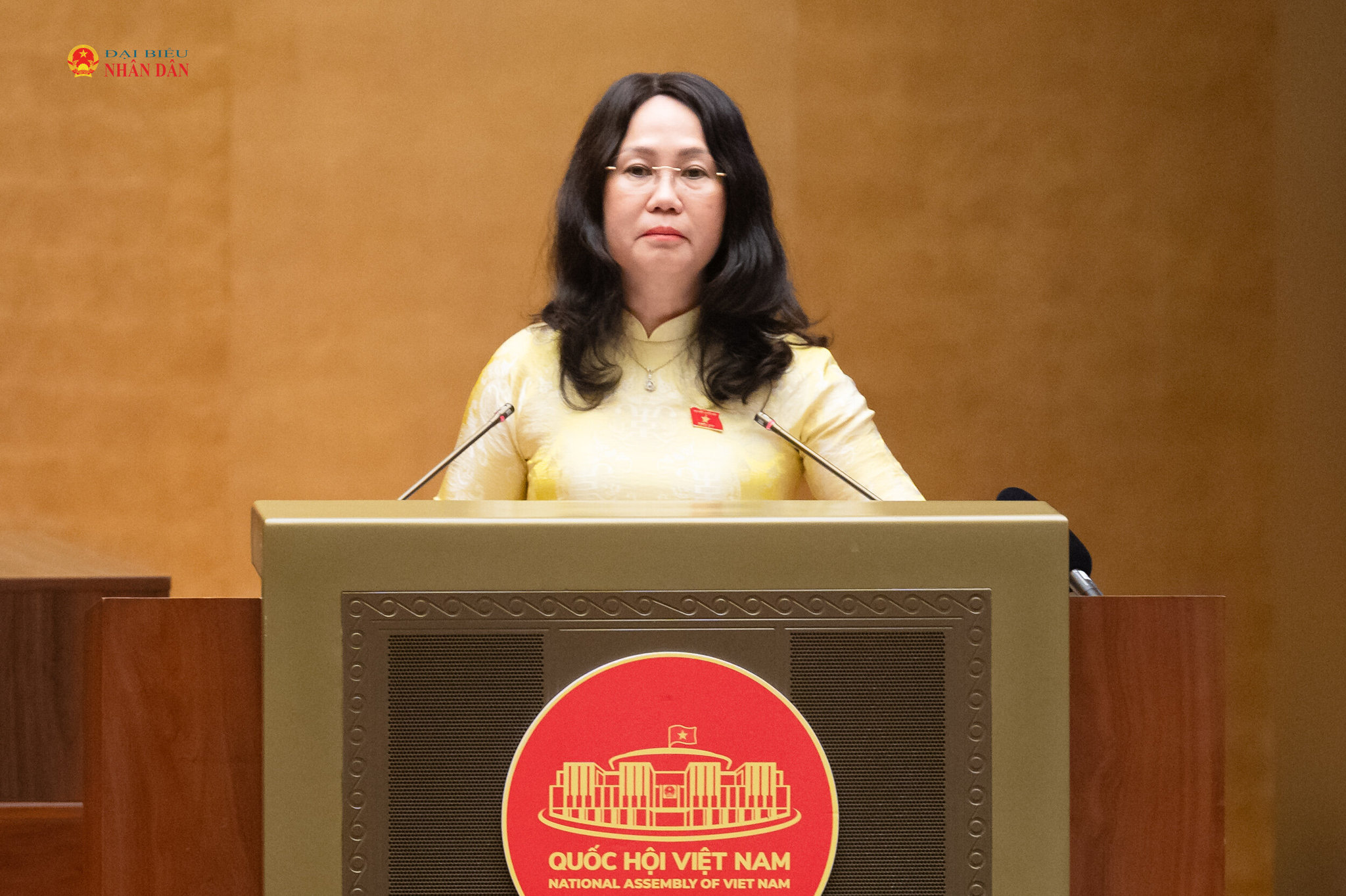 Bộ trưởng Bộ Văn hóa, Thể thao và Du lịch Lâm Thị Phương Thanh trình bày Tờ trình về dự án Luật sửa đổi, bổ sung một số điều của Luật Xuất bản